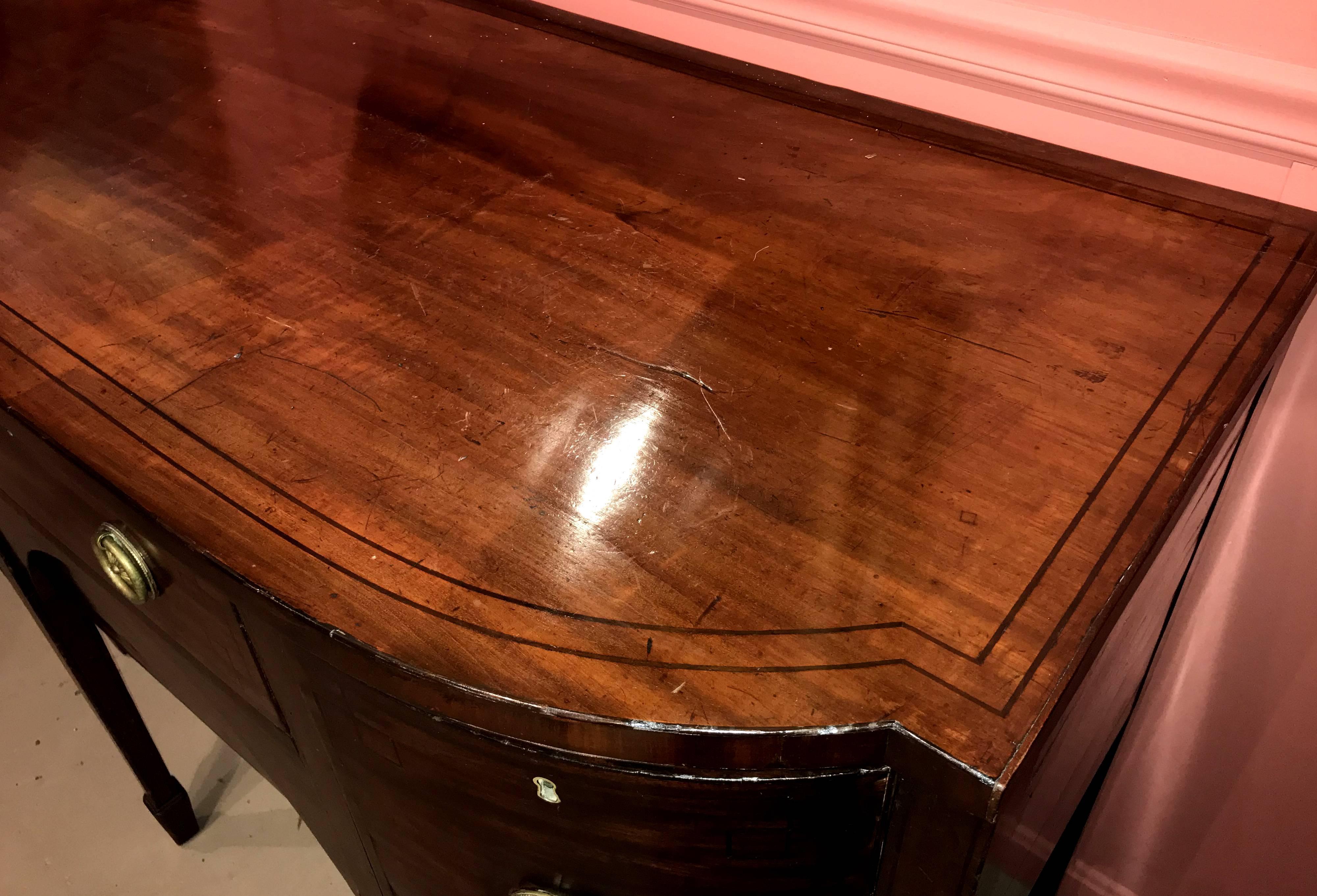 Carved English Regency Mahogany Sideboard with Ebony Inlay, circa 1810