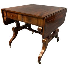 English Regency Mahogany Sofa Table with Scrolling Legs and String Inlays