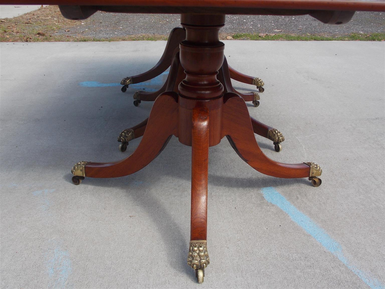 English Regency Mahogany Triple Pedestal Dining Room Table with Casters, C. 1810 3