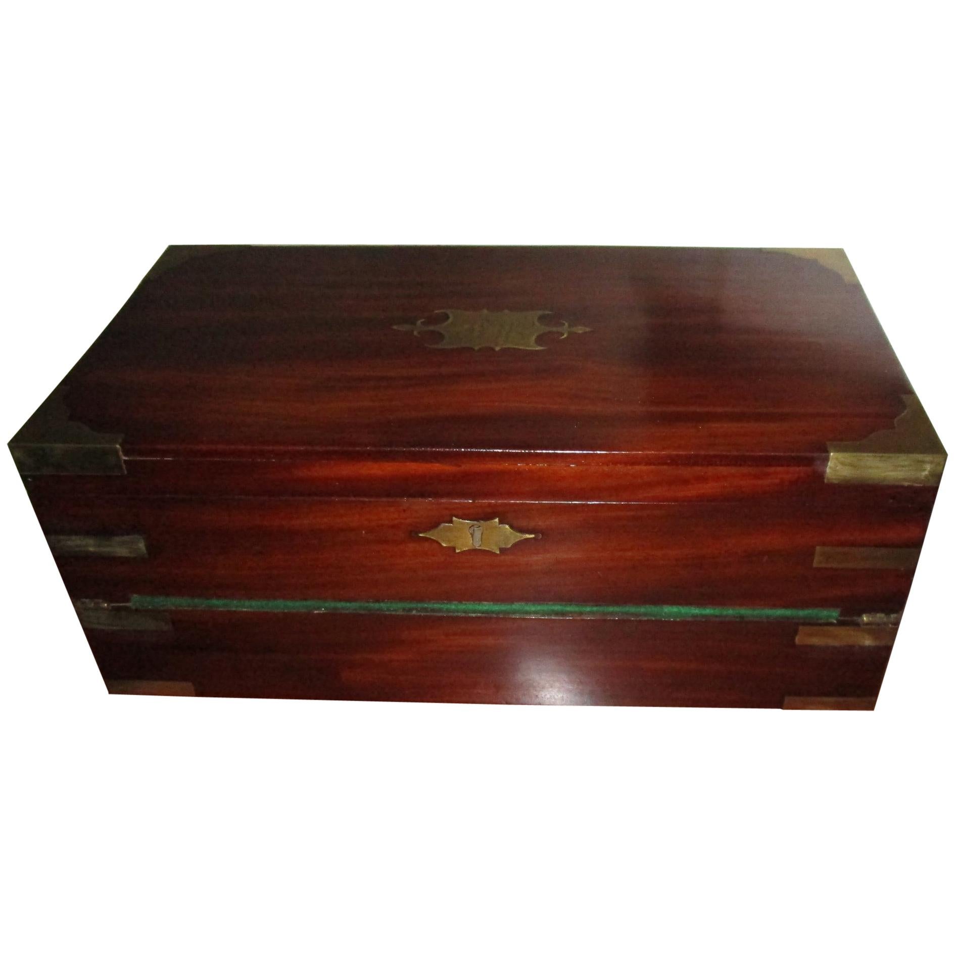 English Regency Mahogany Travelling Lap Desk Box with Secret Compartment
