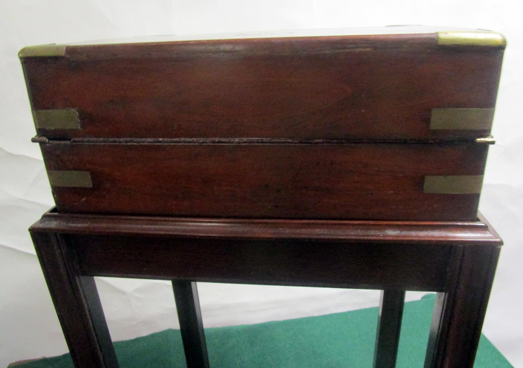 English Regency Mahogany Travelling Lap Desk with Secret Compartment, on Stand For Sale 7