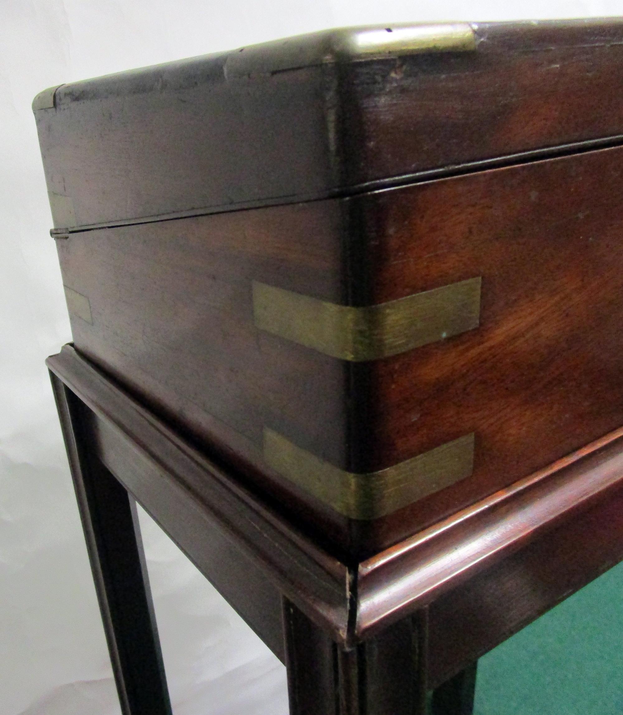 Embossed English Regency Mahogany Travelling Lap Desk with Secret Compartment, on Stand For Sale