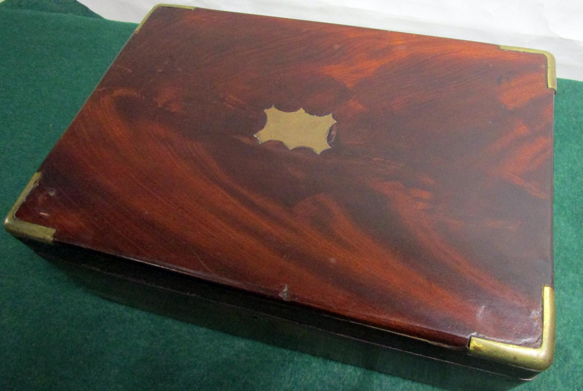 Brass English Regency Mahogany Travelling Lap Desk with Secret Compartment, on Stand For Sale