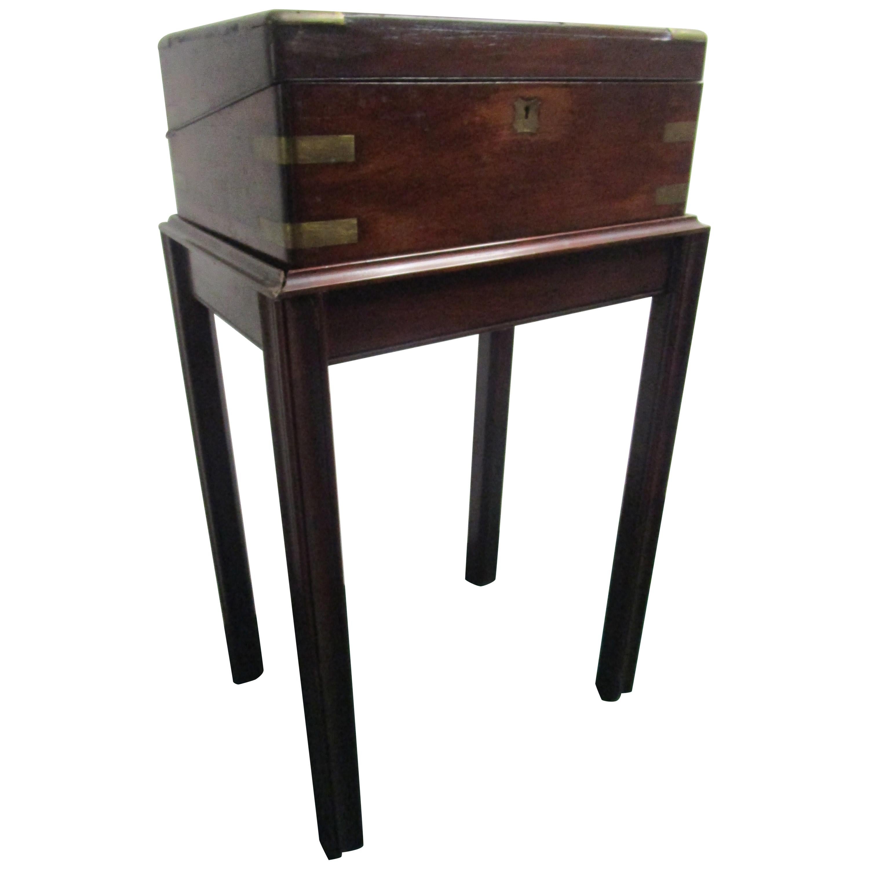 English Regency Mahogany Travelling Lap Desk with Secret Compartment, on Stand