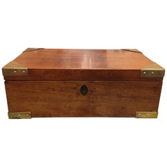 Antique English Regency Mahogany Travelling Sloped Lap Desk Box, 19th Century