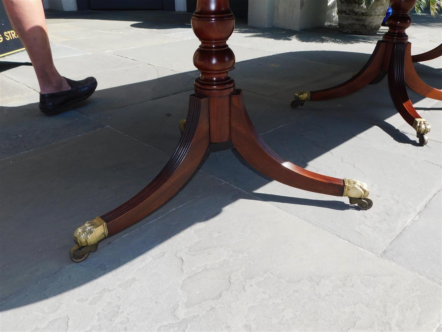 English Regency Mahogany Triple Pedestal Dining Room Table on Paw Casters C 1780 5