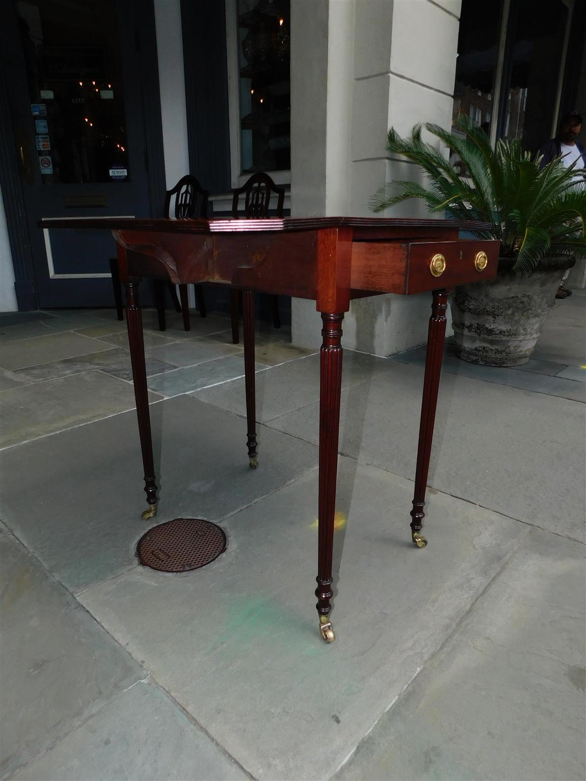 English Regency Mahogany Tulip Inlaid Pembroke Table with Reeded Legs, C. 1800 6