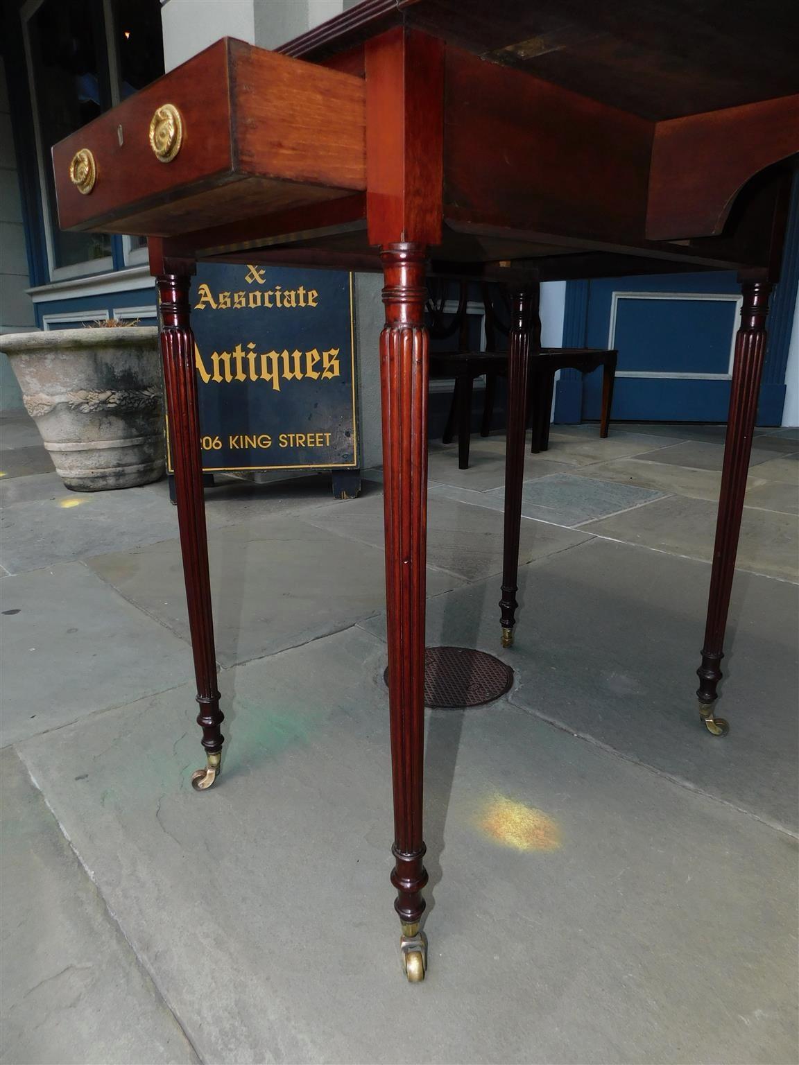 English Regency Mahogany Tulip Inlaid Pembroke Table with Reeded Legs, C. 1800 9