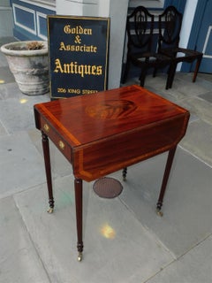 English Regency Mahogany Tulip Inlaid Pembroke Table with Reeded Legs, C. 1800