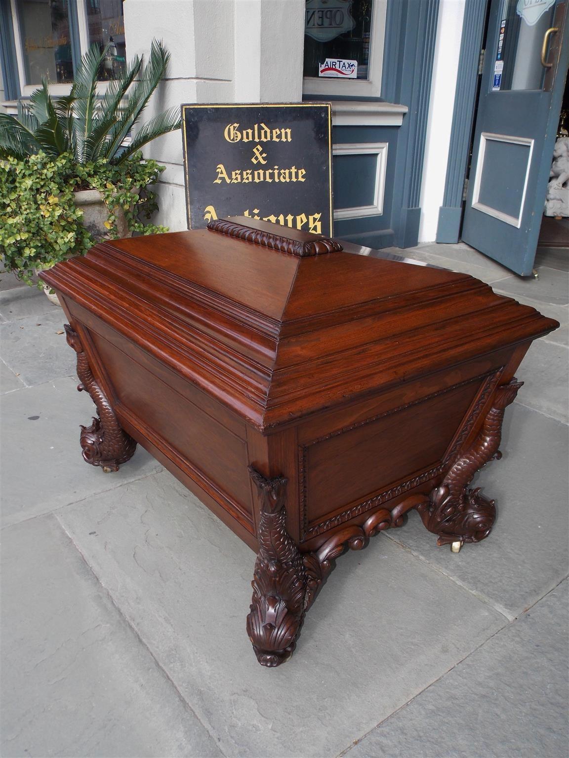 English Regency Mahogany Wine Cellarette with Flanking Dolphin Feet, Circa 1815 For Sale 4