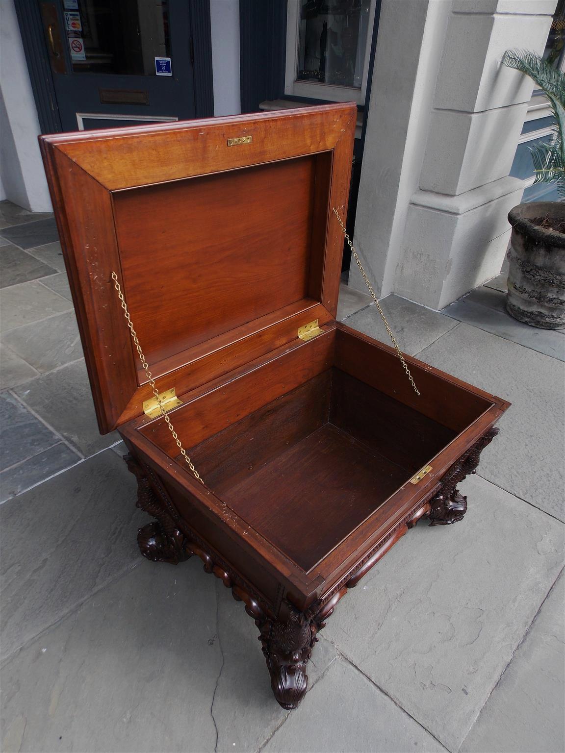 English Regency Mahogany Wine Cellarette with Flanking Dolphin Feet, Circa 1815 For Sale 2