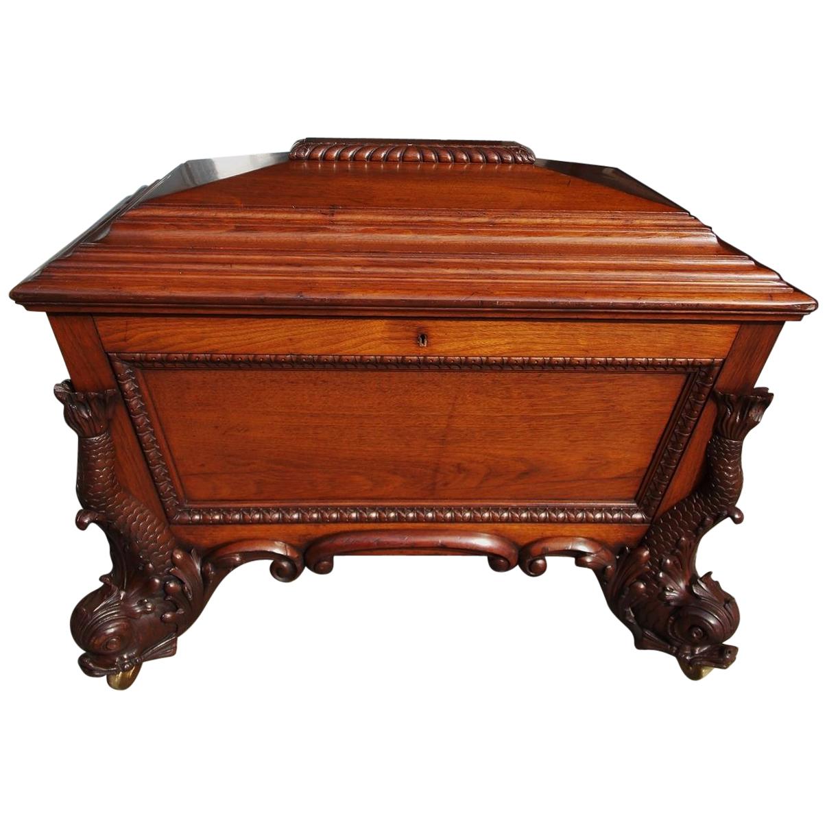 English Regency Mahogany Wine Cellarette with Flanking Dolphin Feet, Circa 1815