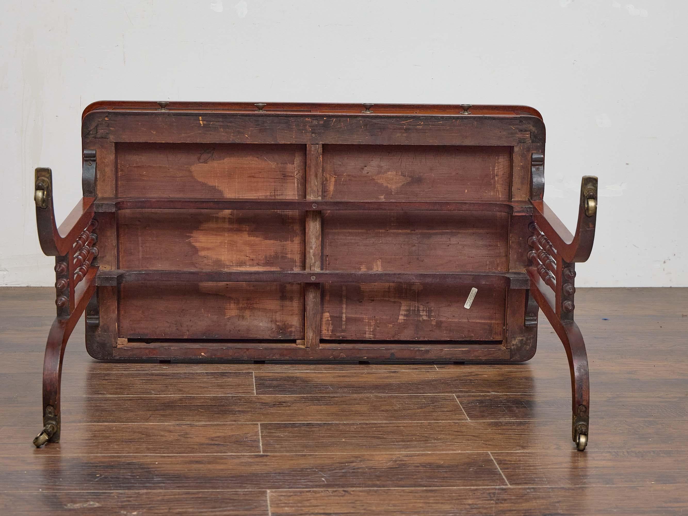 English Regency Mahogany Writing Desk with Pierced Sides and Casters For Sale 3