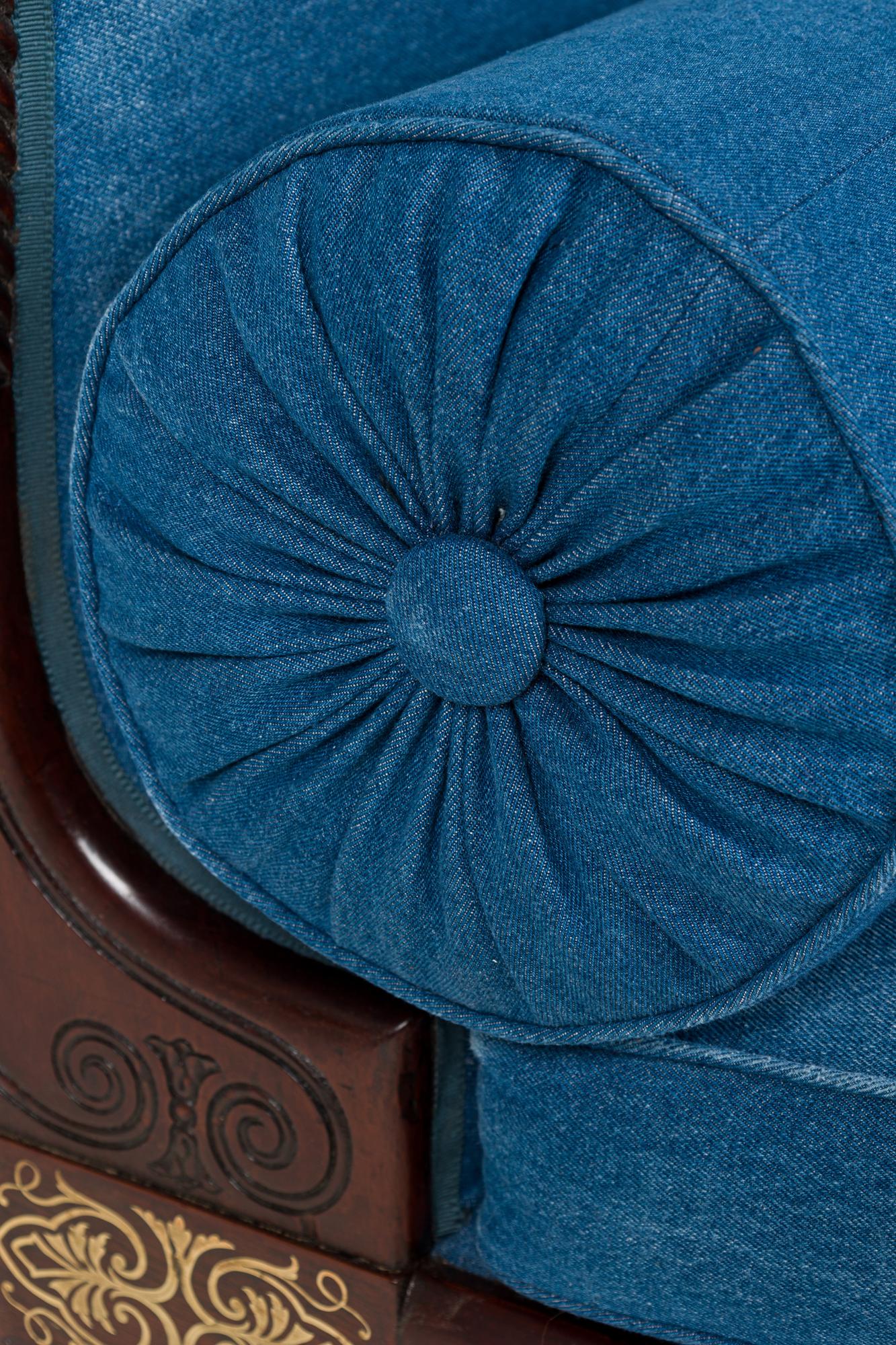English Regency Dark Blue Denim Récamier For Sale 4