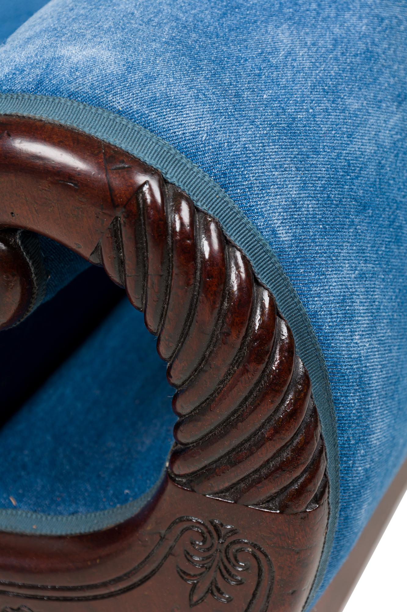 Mahogany English Regency Dark Blue Denim Récamier For Sale