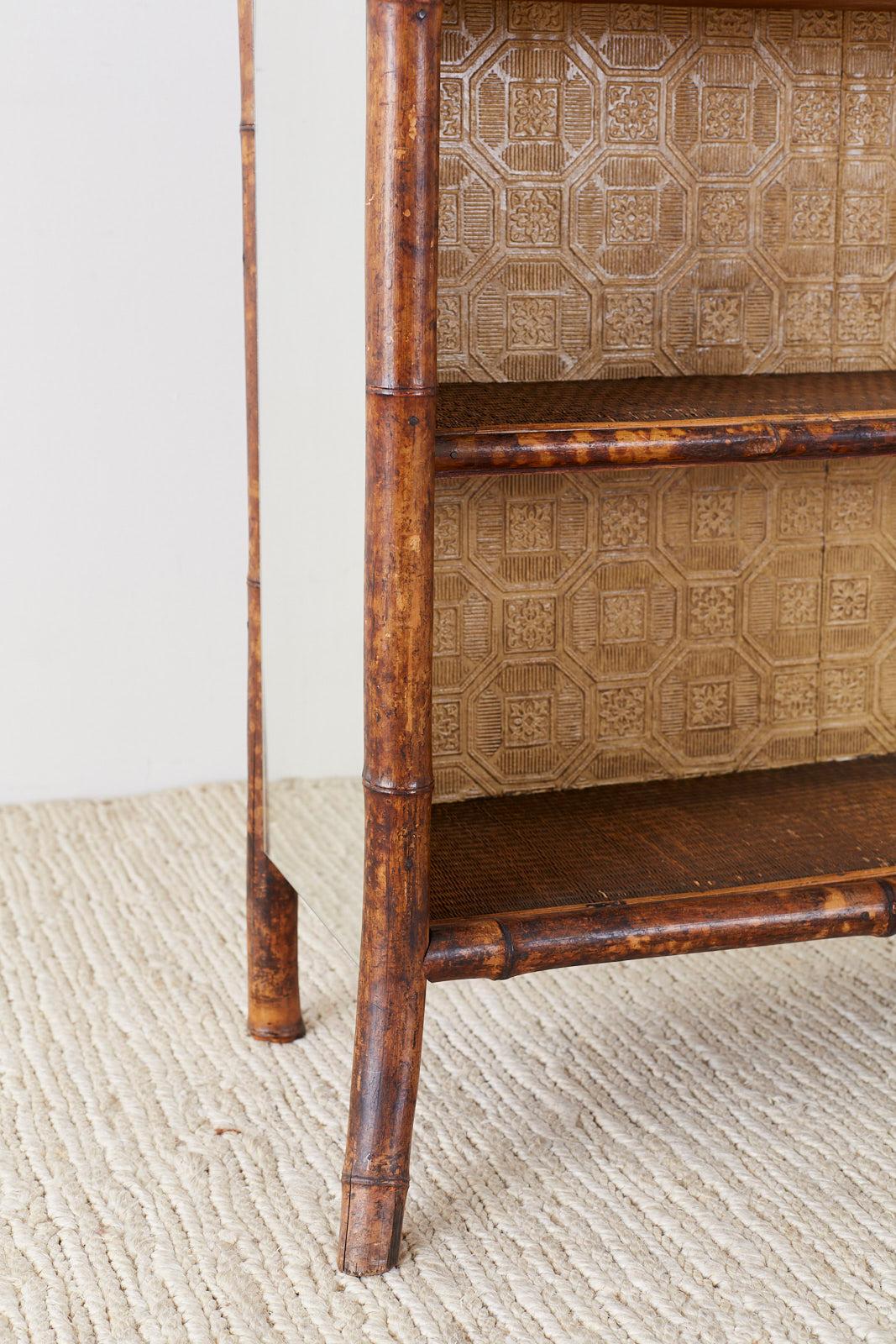 English Regency Mirrored Bamboo Bookcase of Shelf In Good Condition In Rio Vista, CA