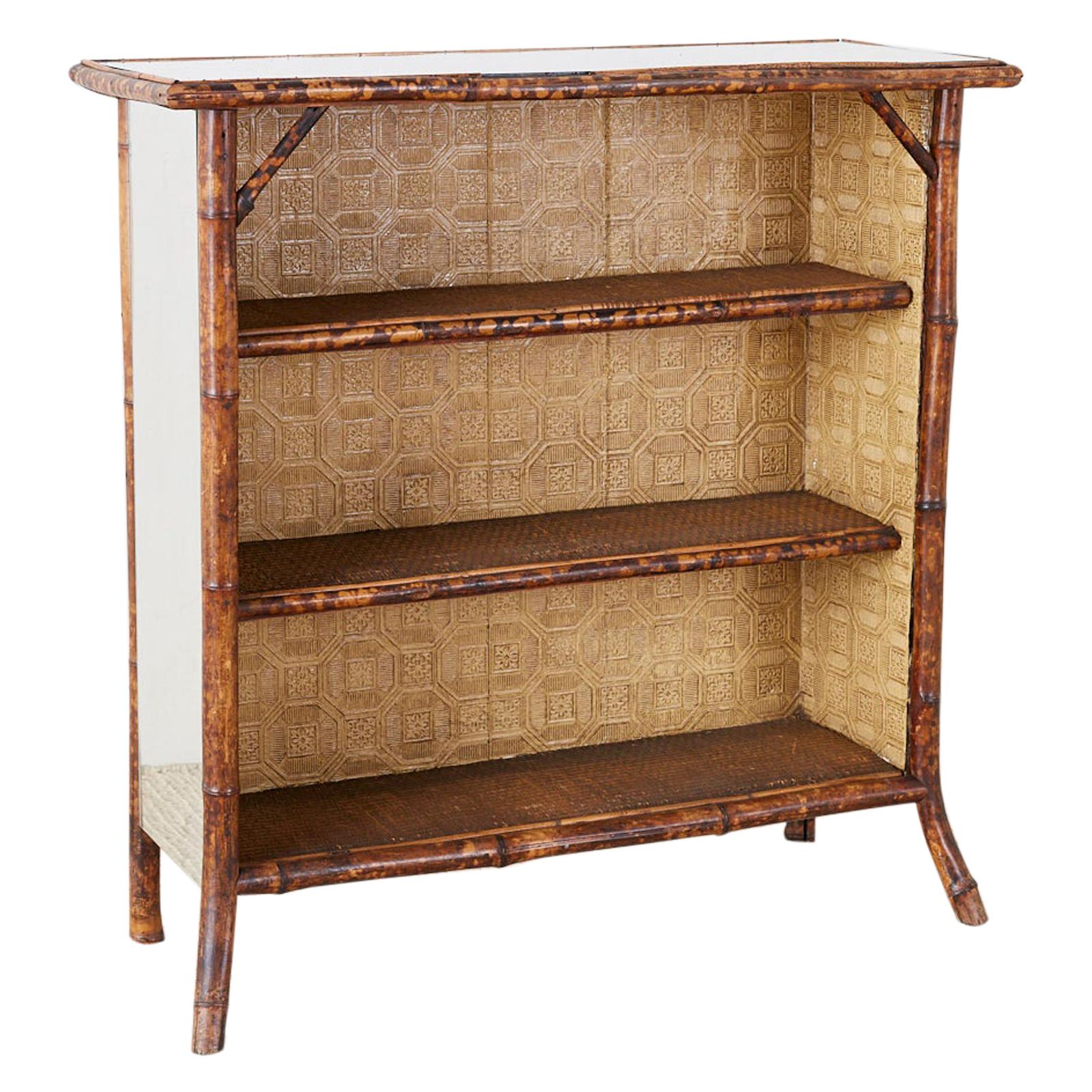 English Regency Mirrored Bamboo Bookcase of Shelf