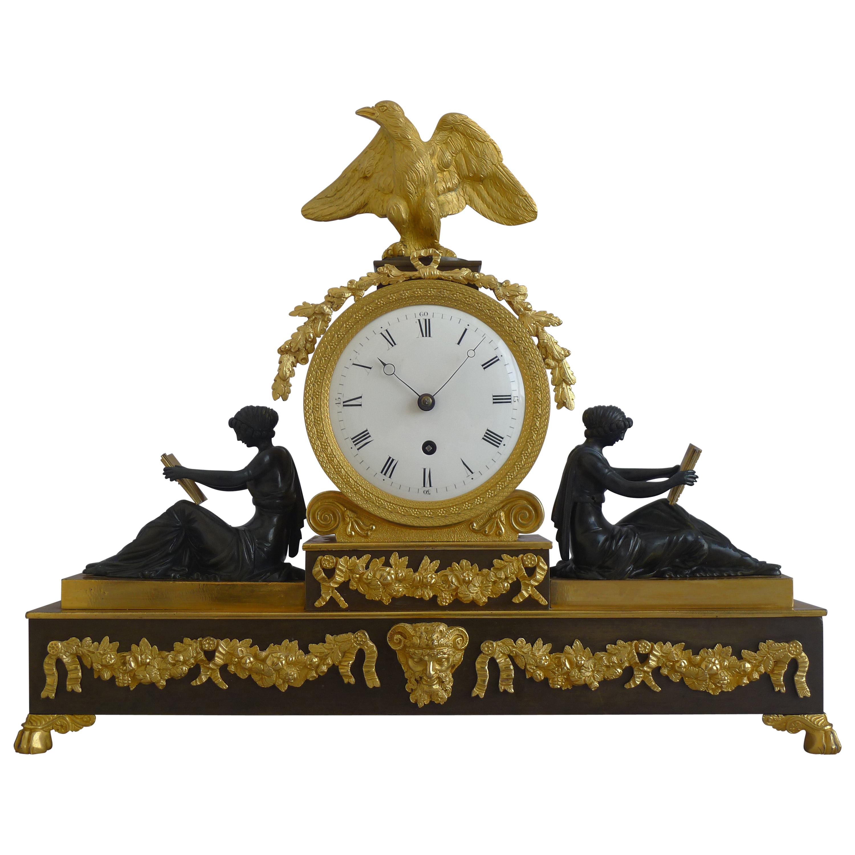 English Regency Neoclassical Library Clock