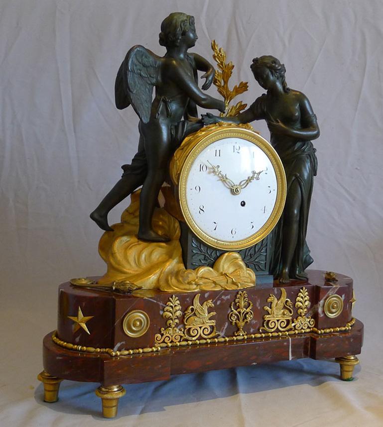 Early 19th Century English Regency Neo-Classical Mantel Clock of Psyche and Cupid For Sale