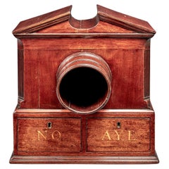 Antique English Regency Neoclassical Inlaid Mahogany Architectural Ballot Box