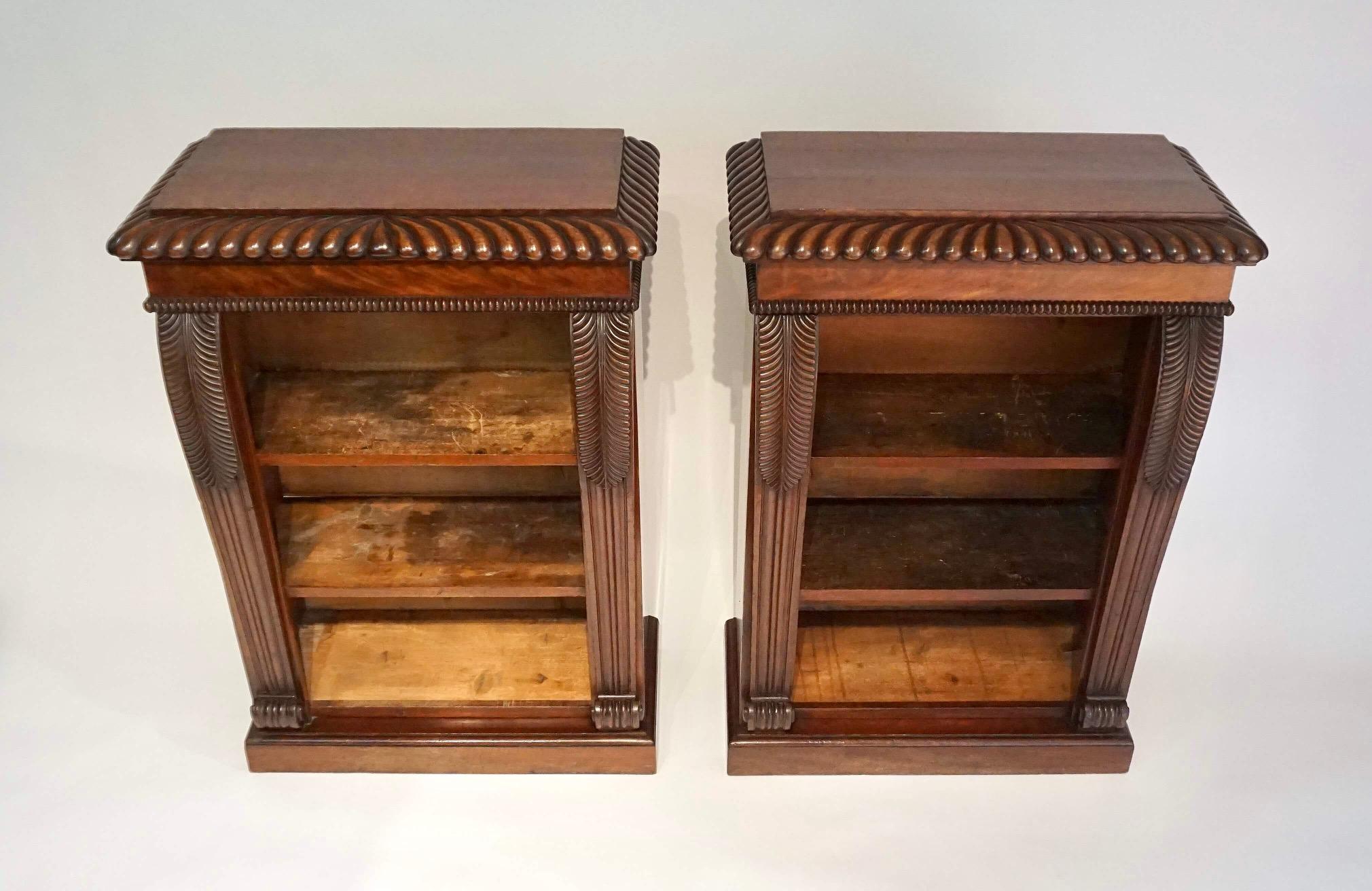 English Regency Neoclassical Mahogany Pair of Dwarf Open Bookcases, circa 1825 7