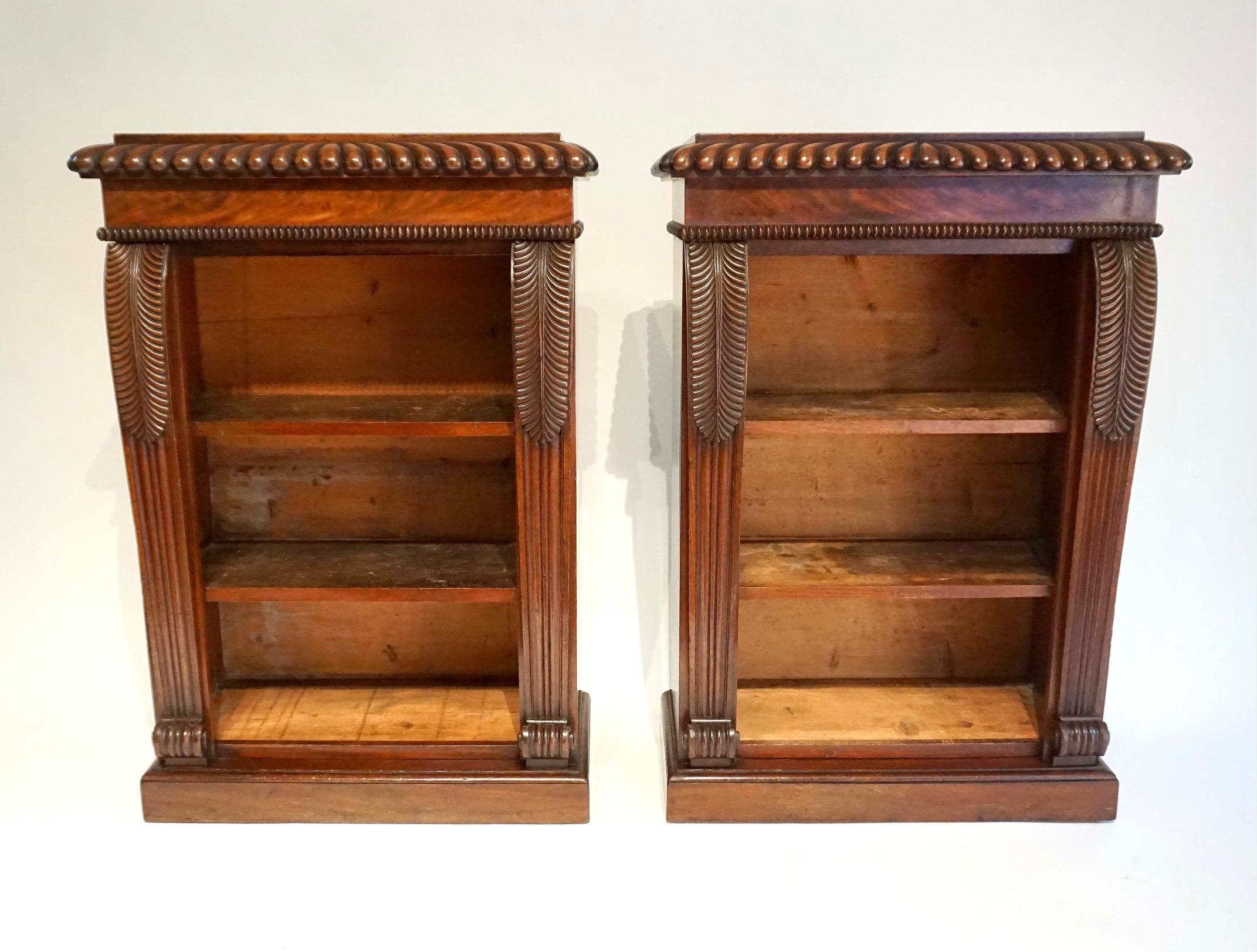 English Regency Neoclassical Mahogany Pair of Dwarf Open Bookcases, circa 1825 9