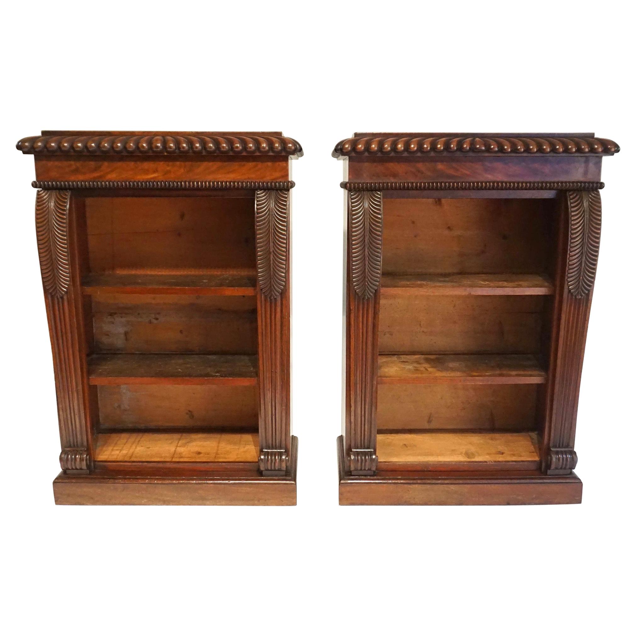 English Regency Neoclassical Mahogany Pair of Dwarf Open Bookcases, circa 1825