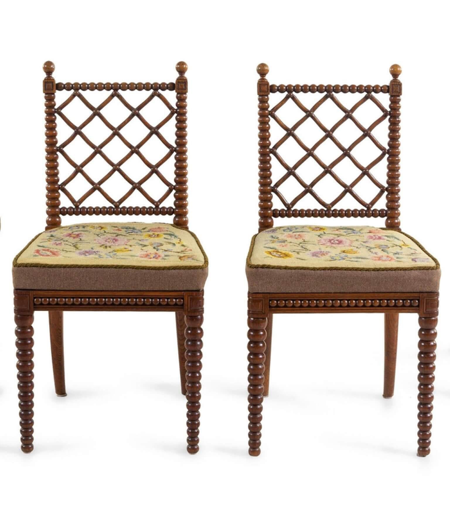 English Regency Oak Bobbin Chairs Attributed to Gillows, Set of Four, circa 1825 In Good Condition In Kinderhook, NY