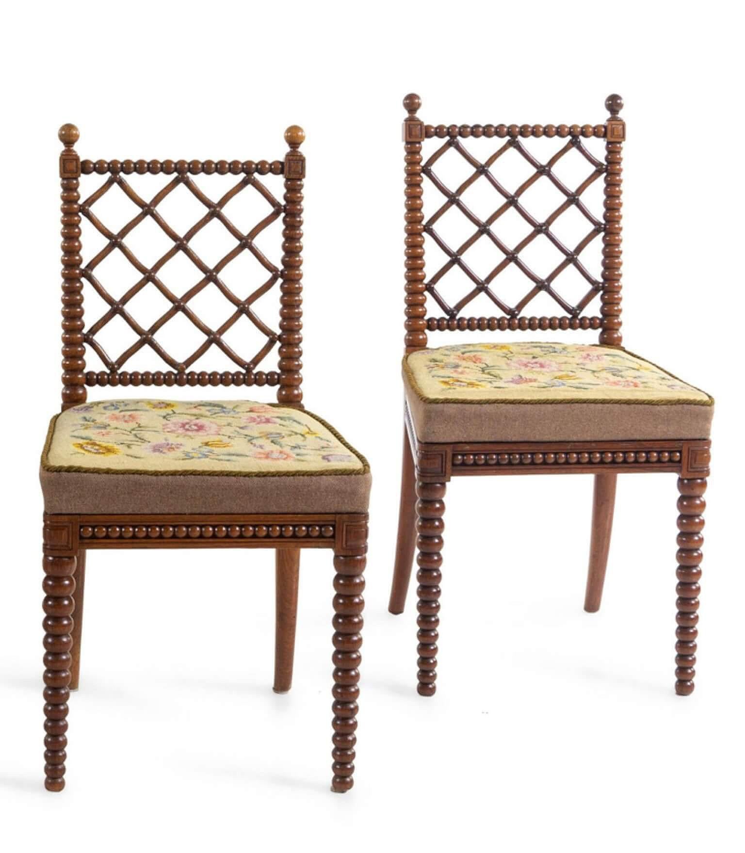 19th Century English Regency Oak Bobbin Chairs Attributed to Gillows, Set of Four, circa 1825