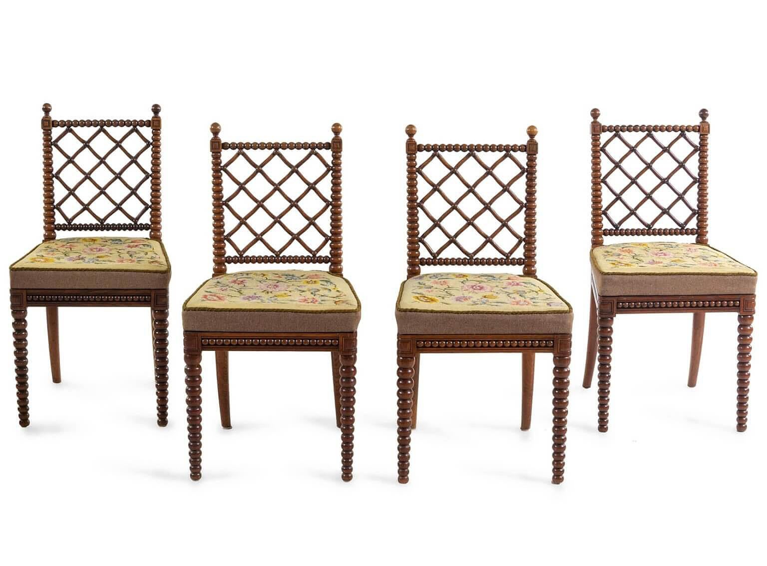 English Regency Oak Bobbin Chairs Attributed to Gillows, Set of Four, circa 1825 3