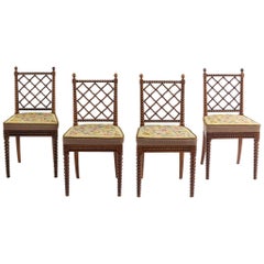 English Regency Oak Bobbin Chairs Attributed to Gillows, Set of Four, circa 1825