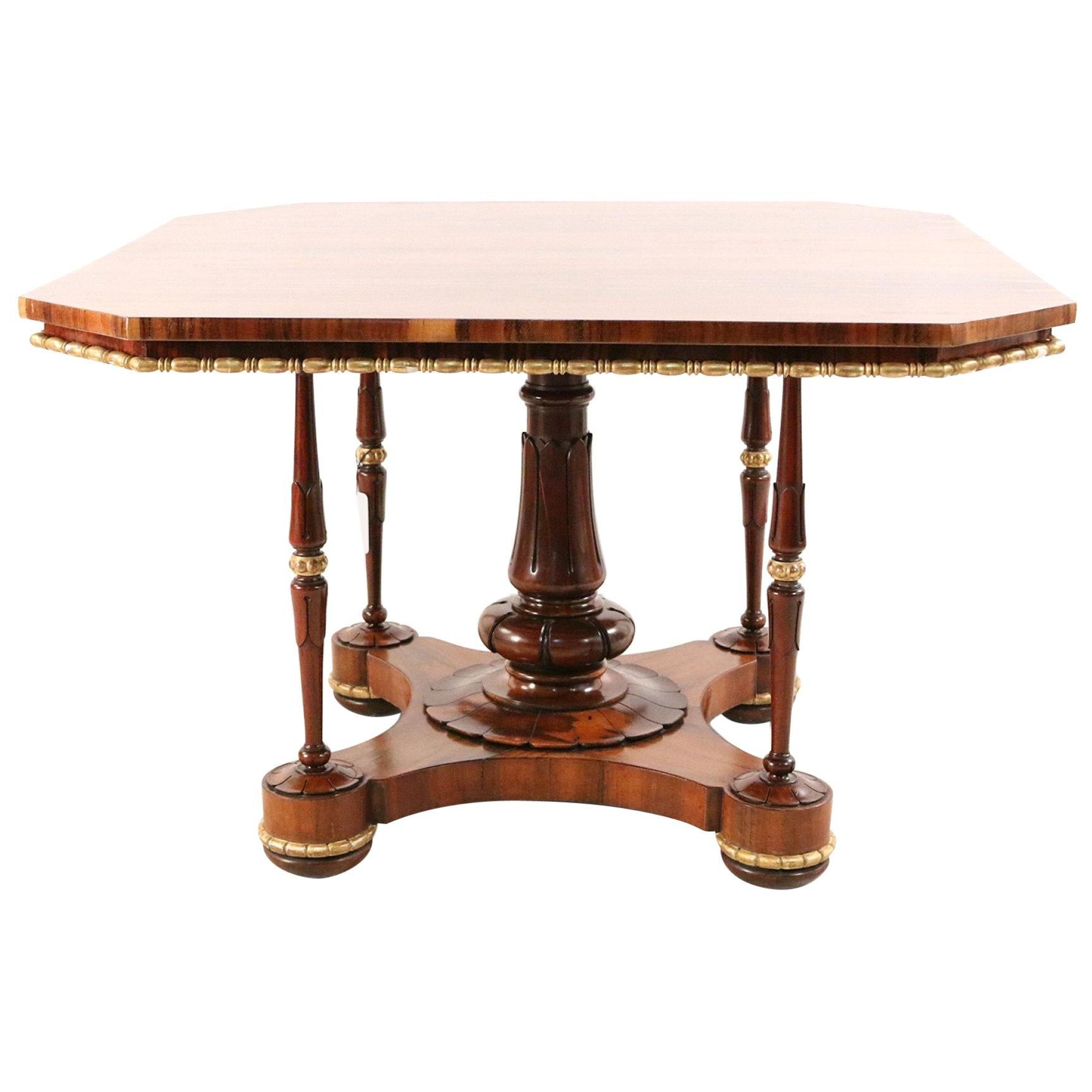 English Regency Octagonal Rosewood and Brass Trim Center Table