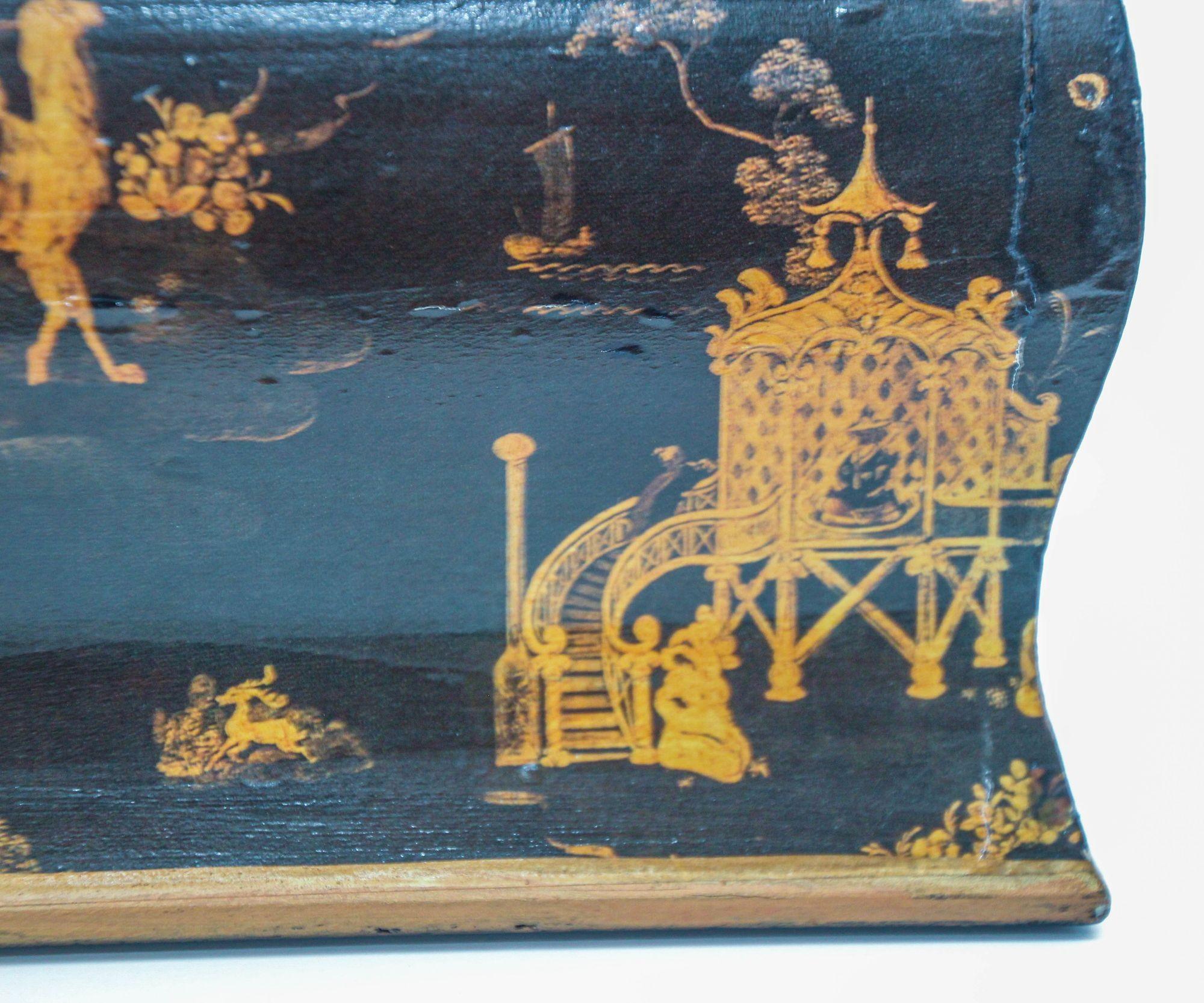 English Regency Oriental Black Lacquer Chinoiserie Chest Jewelry Box im Angebot 2