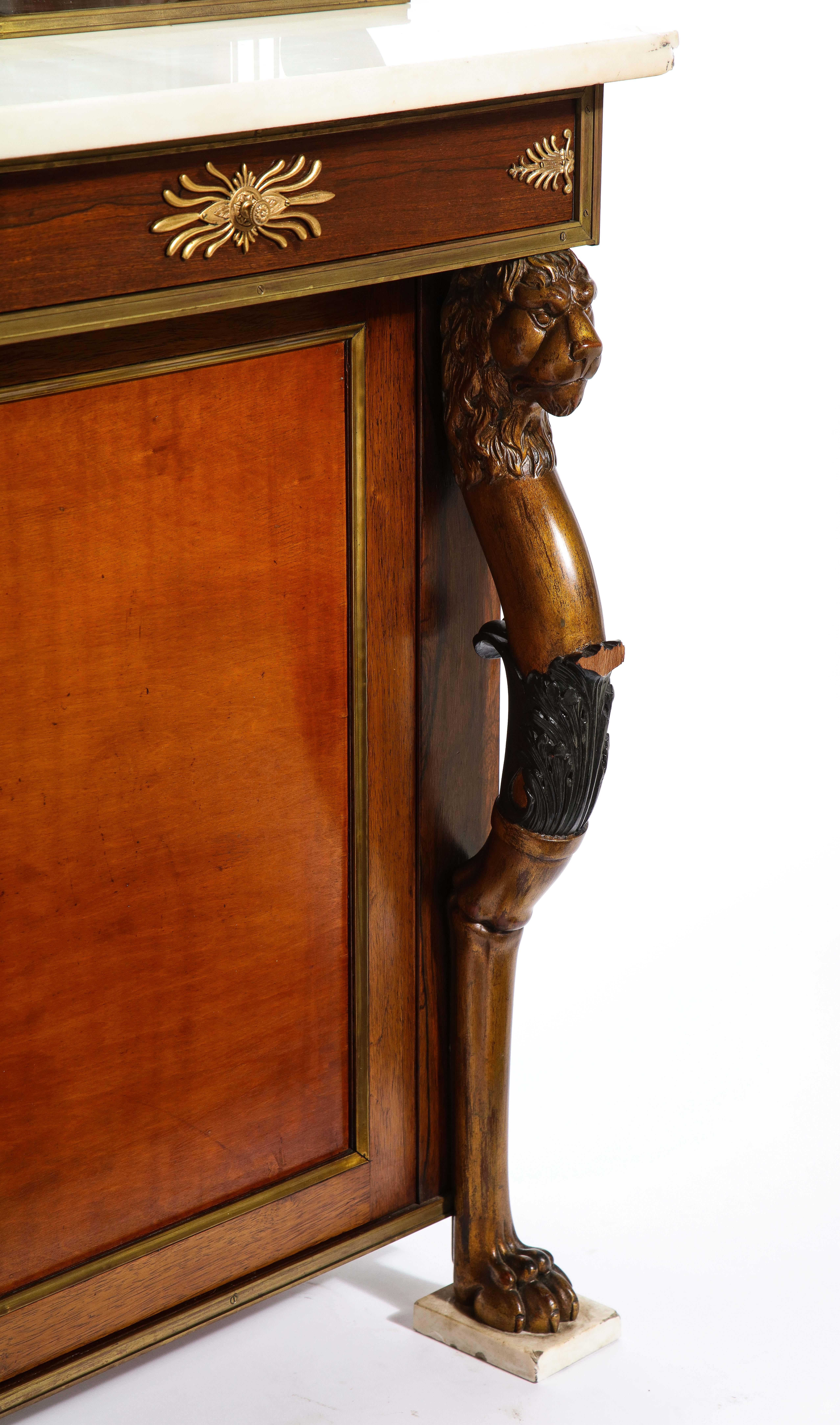 English Regency Ormolu Mounted Figural Chiffonier with Lyre Form Mirrored Shelf For Sale 5