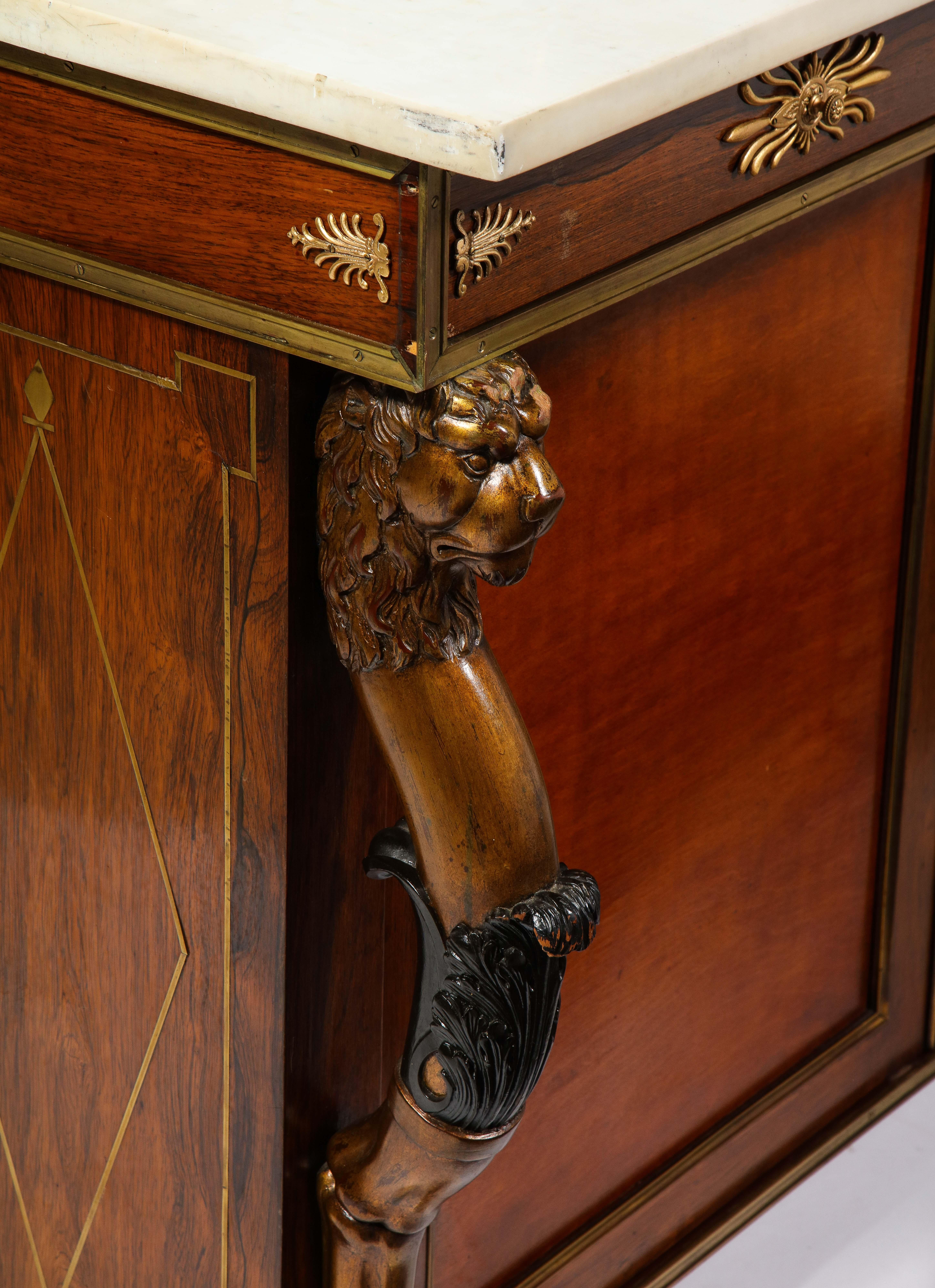 English Regency Ormolu Mounted Figural Chiffonier with Lyre Form Mirrored Shelf For Sale 6
