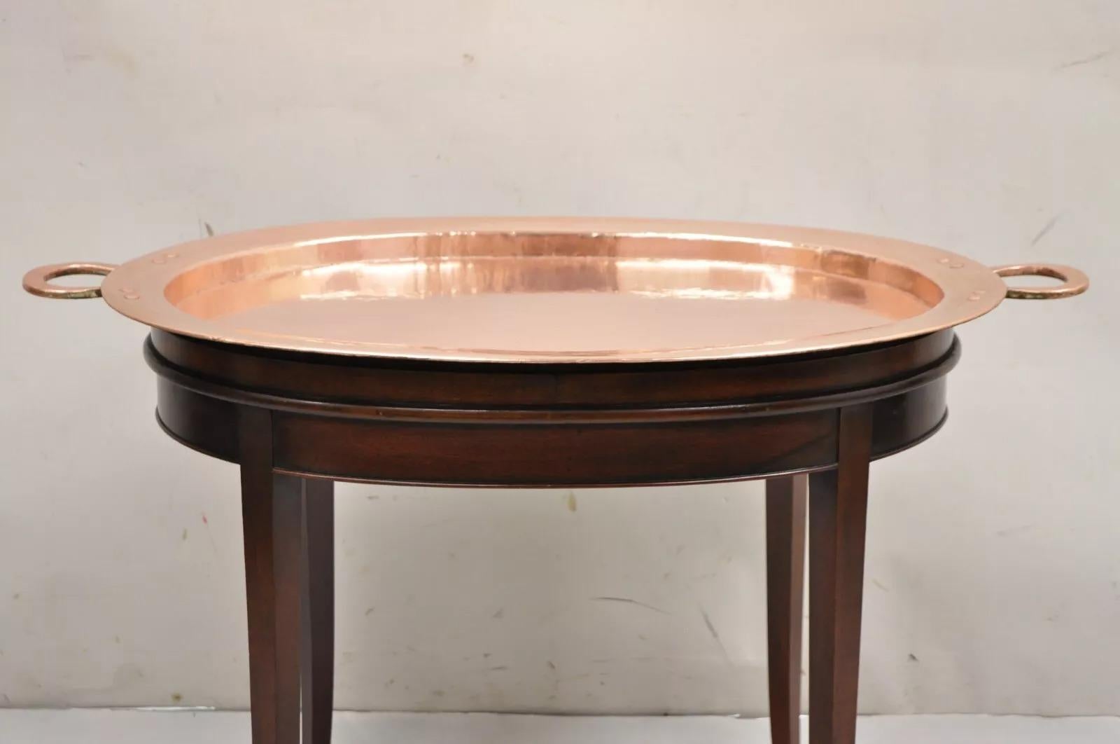 English Regency Oval Mahogany Butler's Coffee Table with Copper Serving Tray Top 5