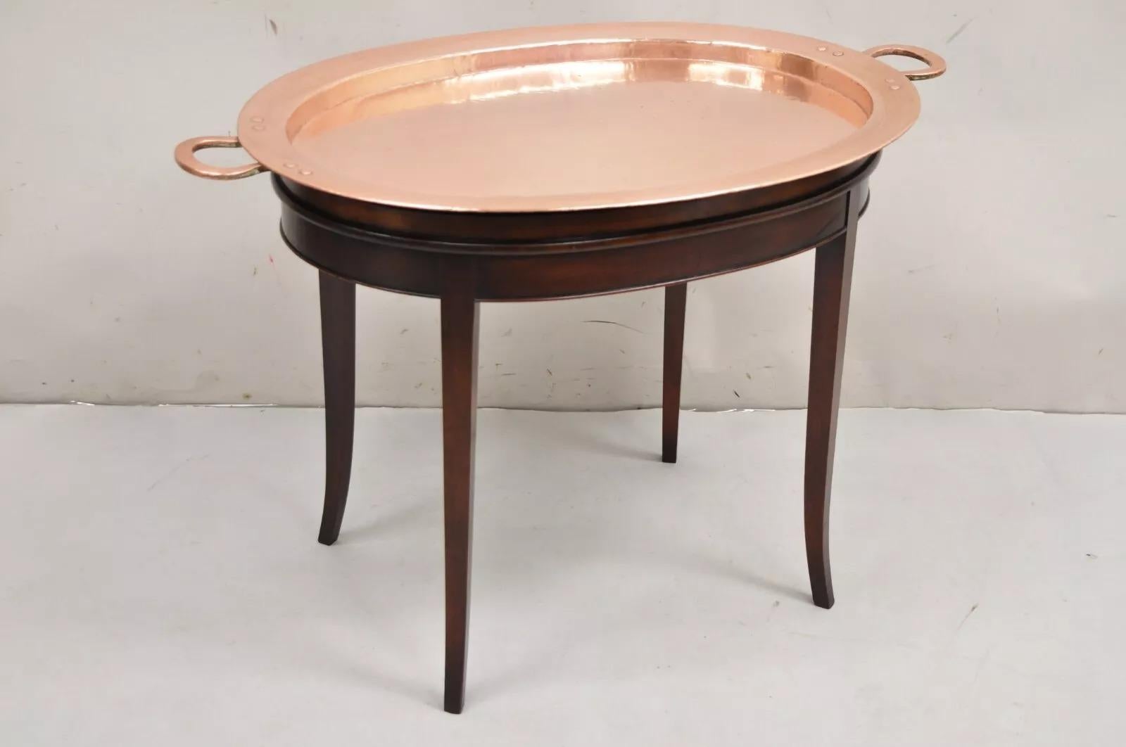 English Regency Oval Mahogany Butler's Coffee Table with Copper Serving Tray Top 6
