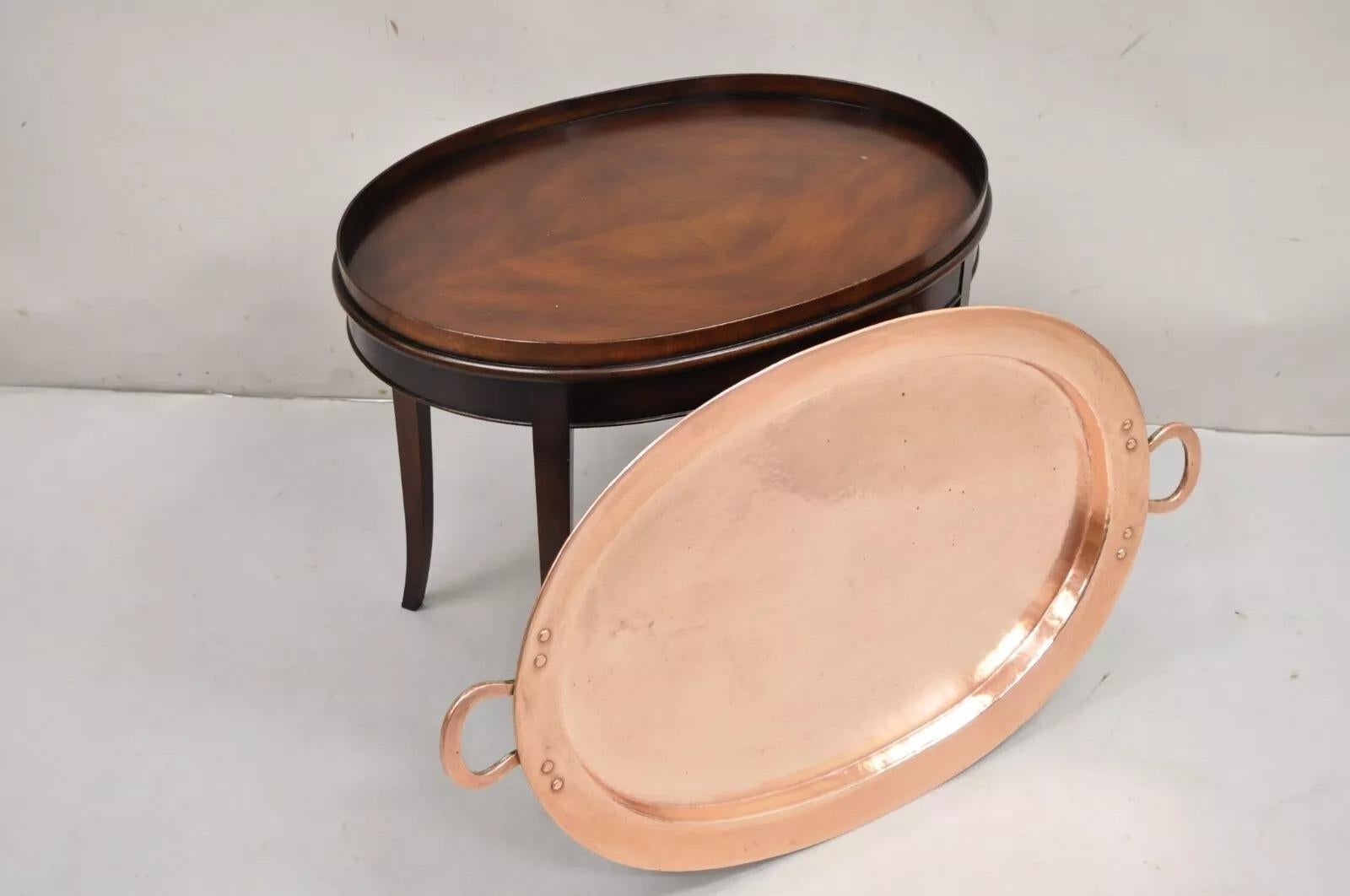 Unknown English Regency Oval Mahogany Butler's Coffee Table with Copper Serving Tray Top