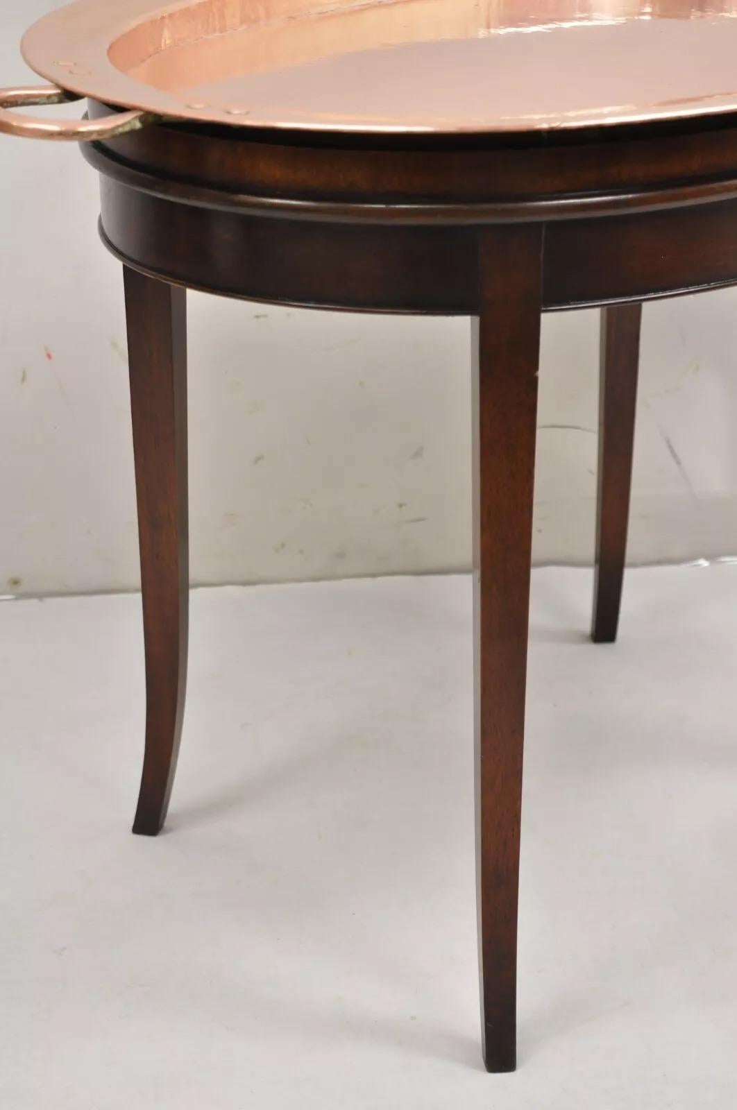 English Regency Oval Mahogany Butler's Coffee Table with Copper Serving Tray Top 1