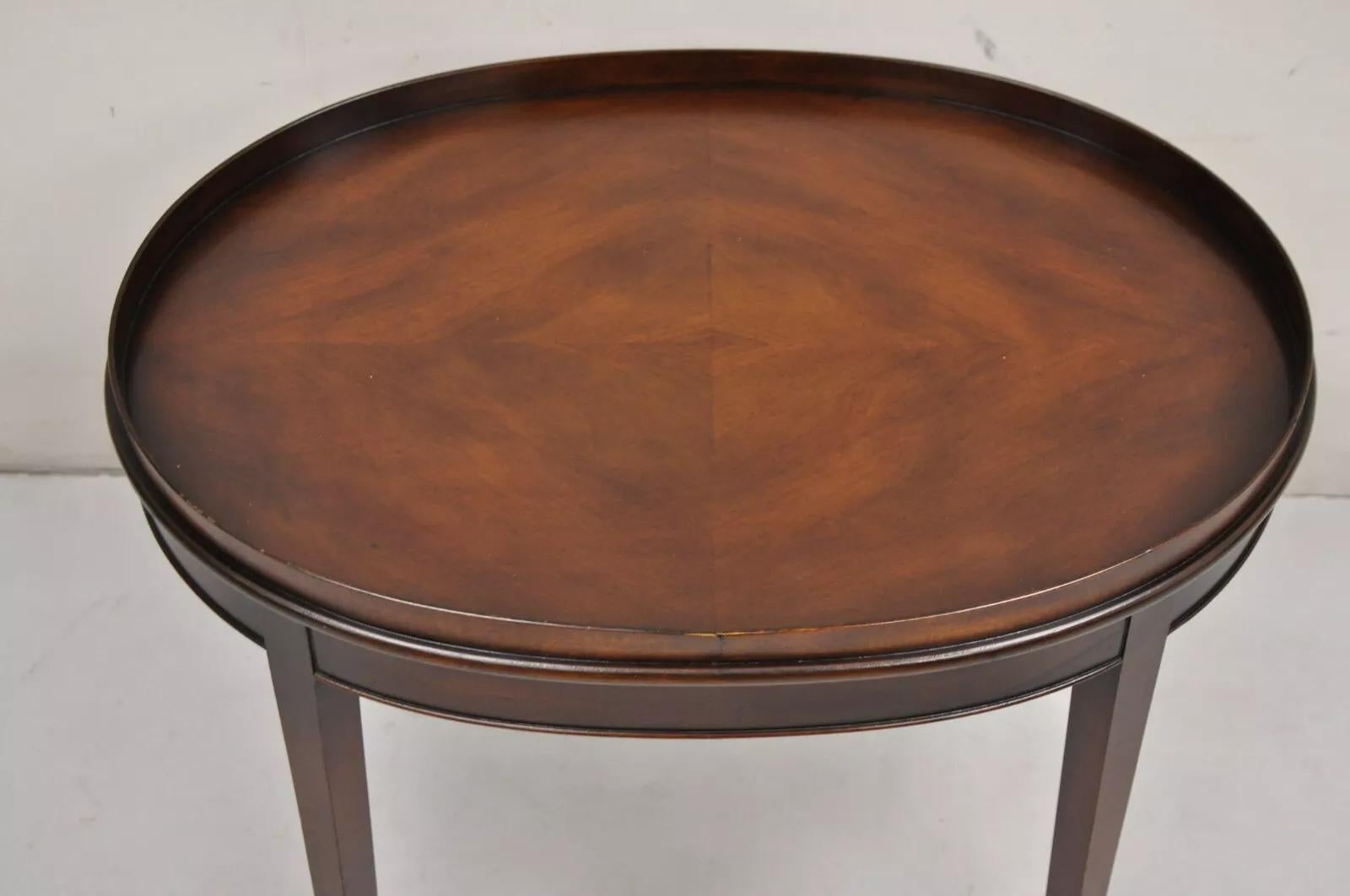 English Regency Oval Mahogany Butler's Coffee Table with Copper Serving Tray Top 2