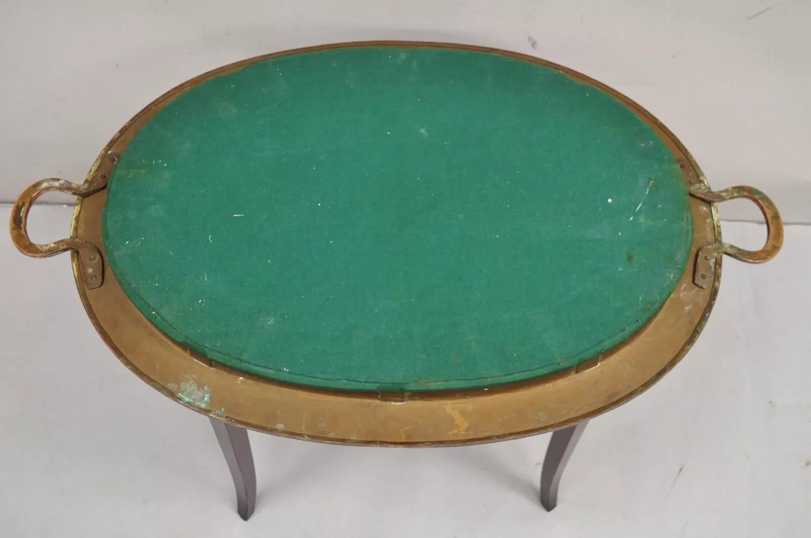 English Regency Oval Mahogany Butler's Coffee Table with Copper Serving Tray Top 3
