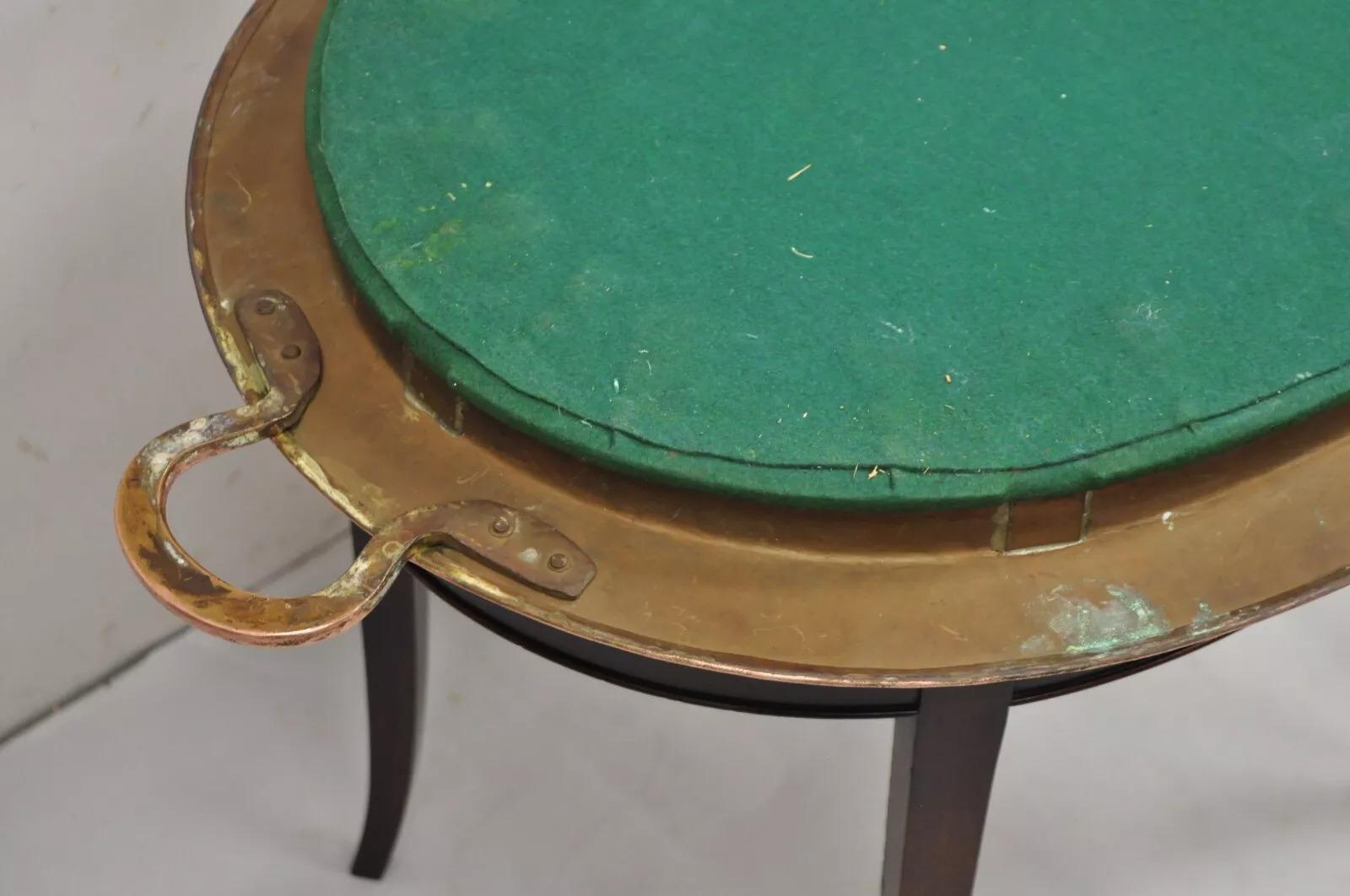 English Regency Oval Mahogany Butler's Coffee Table with Copper Serving Tray Top 4
