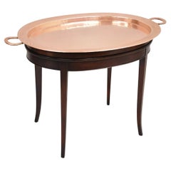 English Regency Oval Mahogany Butler's Coffee Table with Copper Serving Tray Top