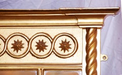 English Regency Overmantel Tripartite Mirror with Barley Twist Columns and Stars