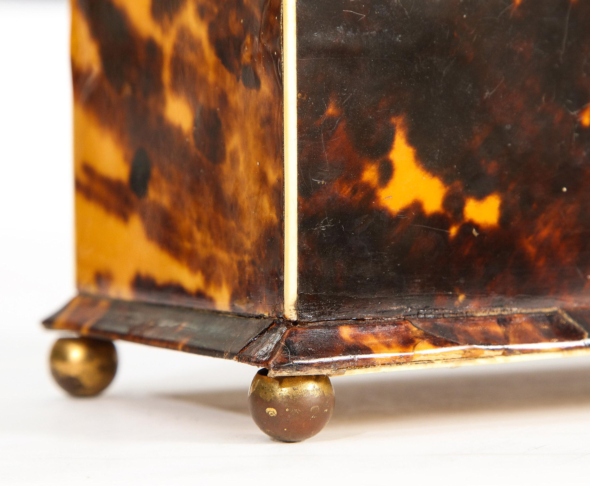 Tortoise Shell English Regency Pagoda Form Tea Caddy For Sale