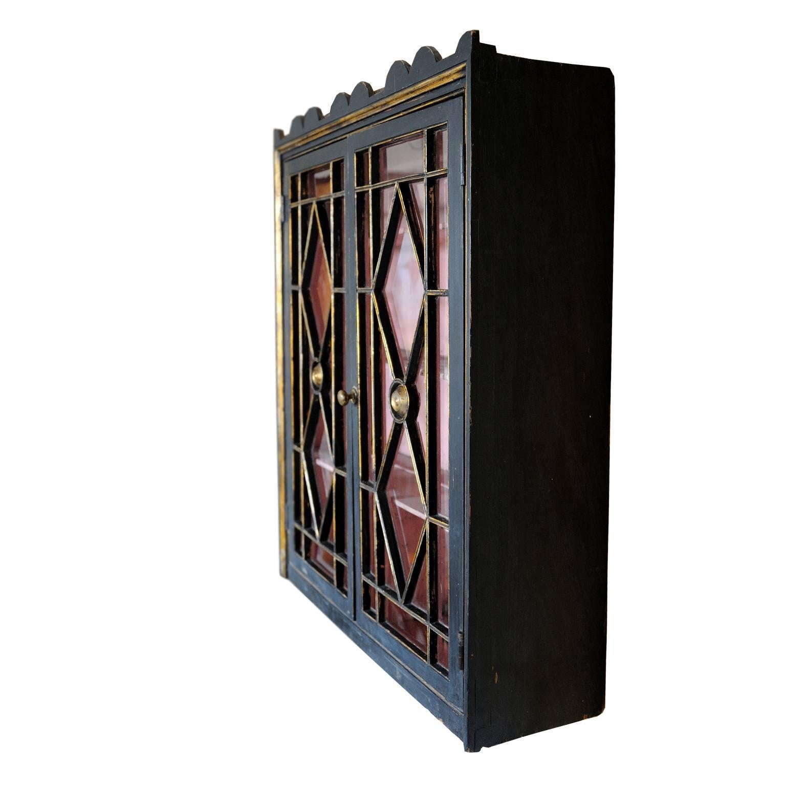 Early 19th Century English Regency Painted Astragal Glazed Hanging Cupboard, circa 1810 For Sale