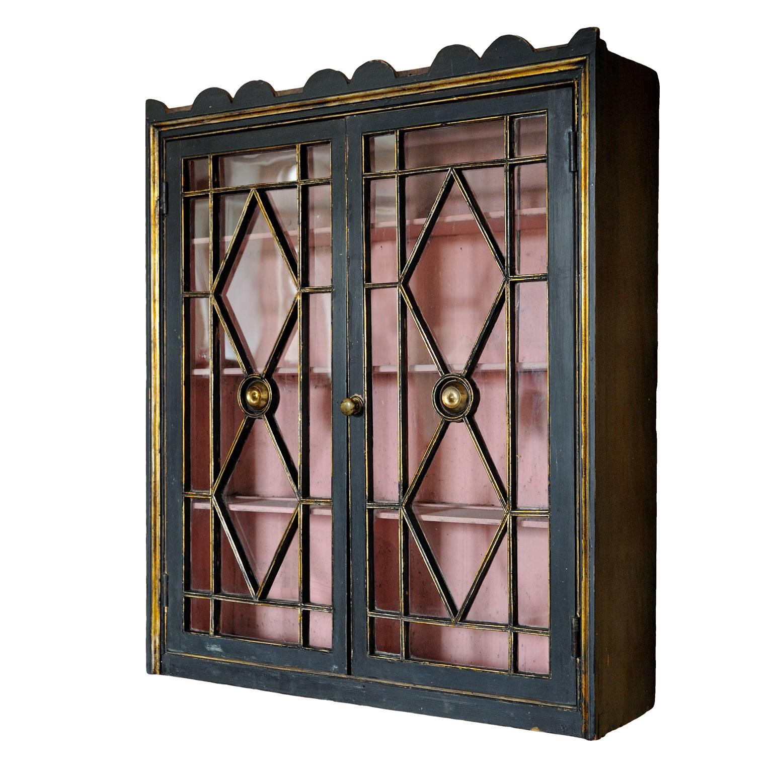 English Regency Painted Astragal Glazed Hanging Cupboard, circa 1810 For Sale