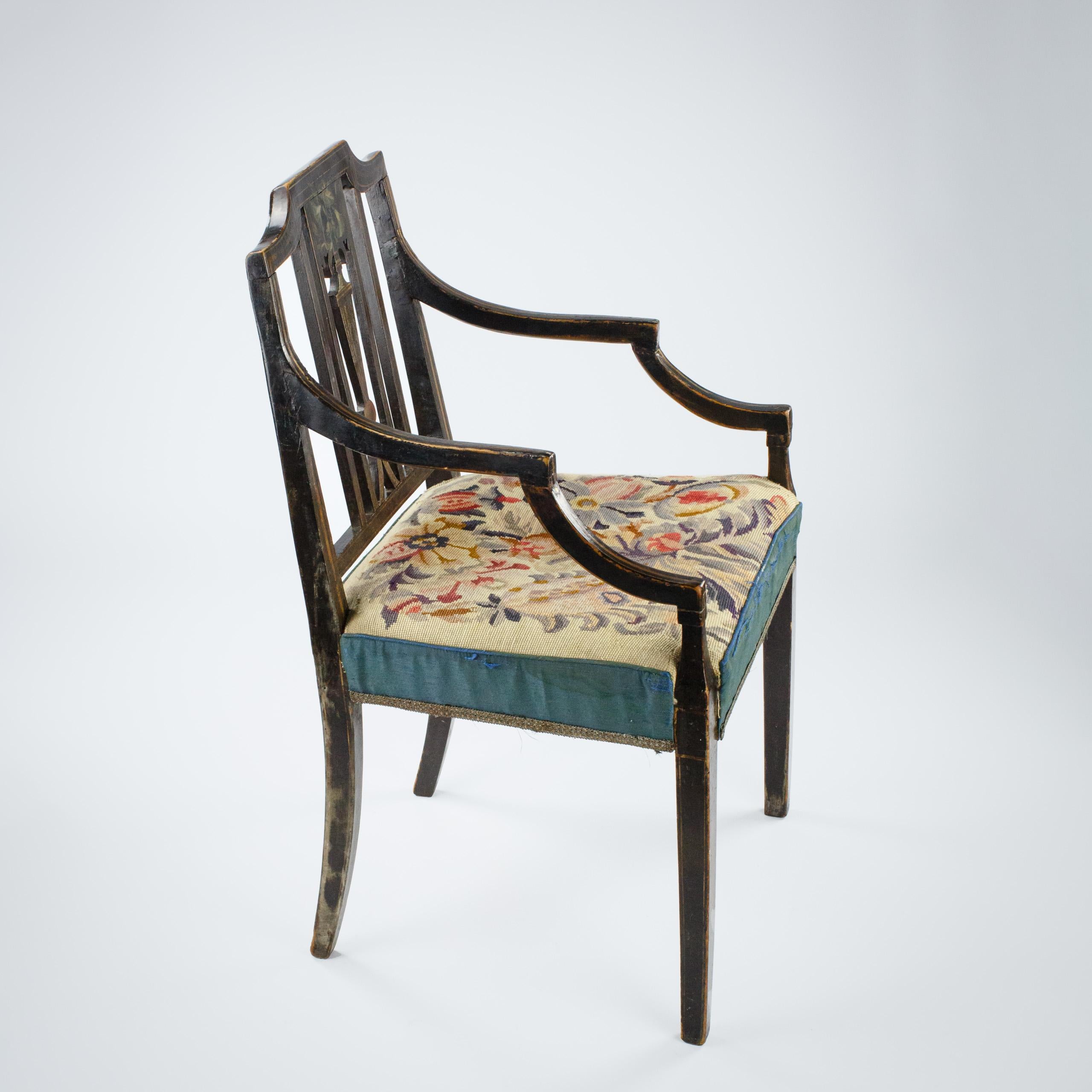 English Regency Painted Elbow Chair with Needlepoint Upholstery 5
