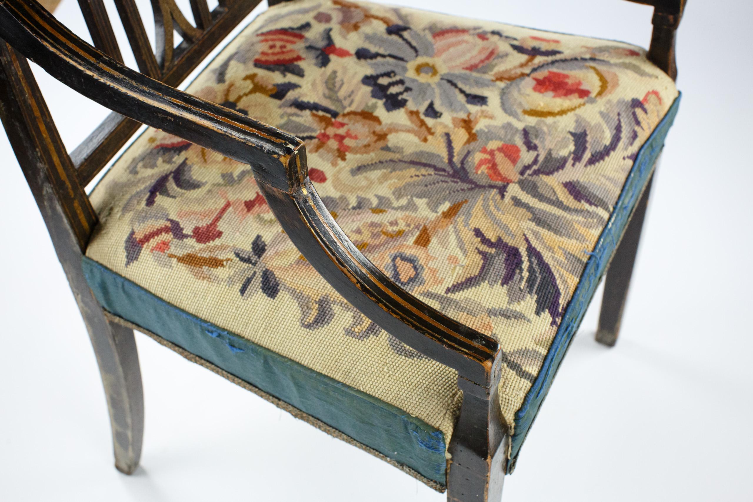 English Regency Painted Elbow Chair with Needlepoint Upholstery 6