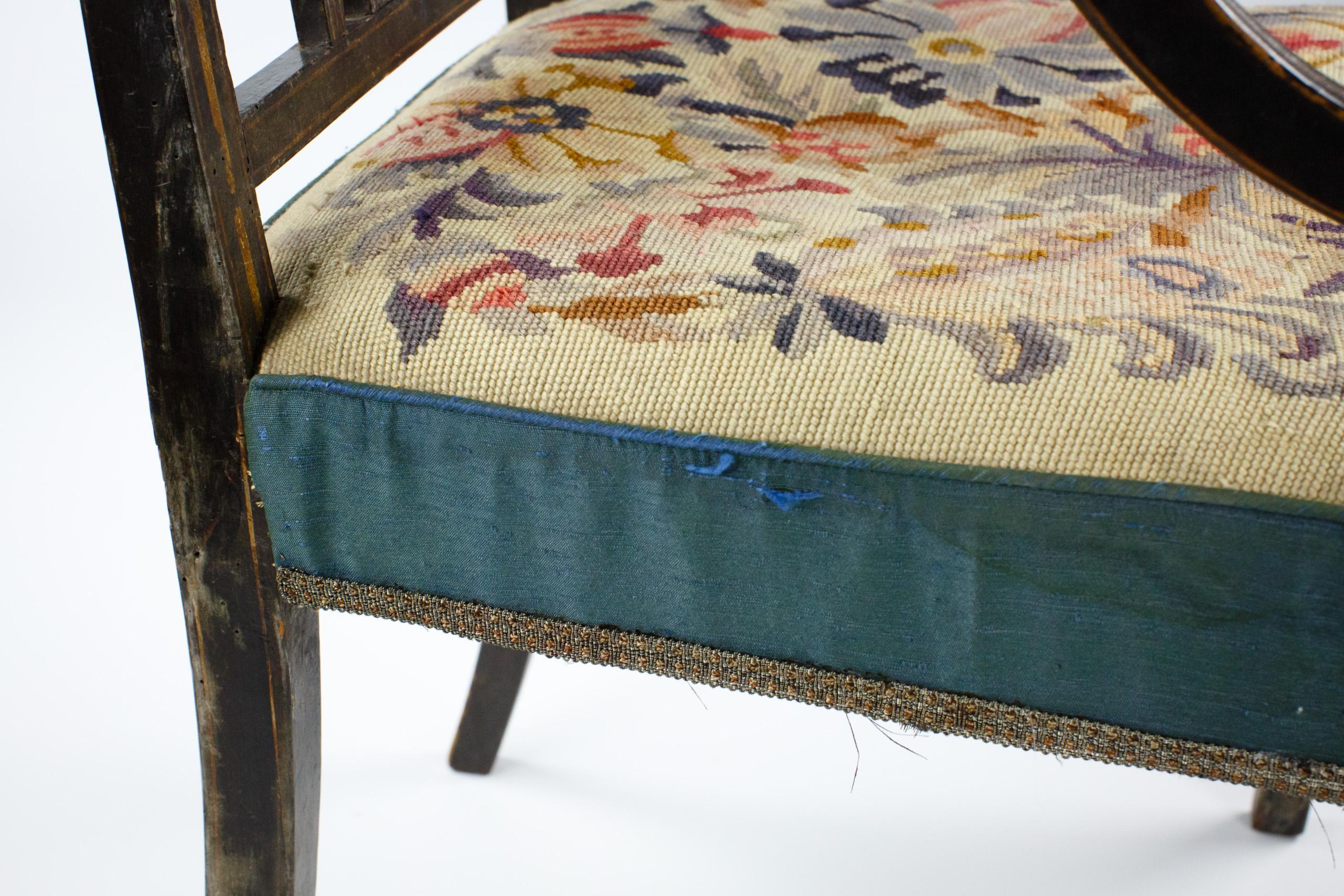 English Regency Painted Elbow Chair with Needlepoint Upholstery 7